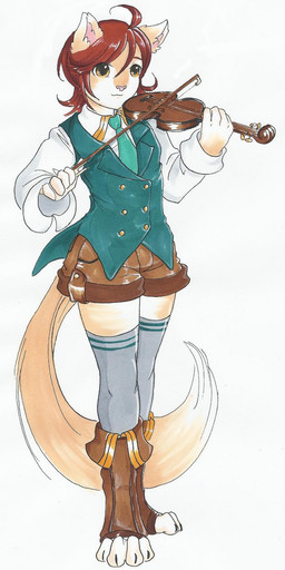 anthro blue_necktie bottomwear bowed_string_instrument brown_bottomwear brown_clothing brown_pants clothed clothing female fur glistening glistening_eyes grey_clothing grey_legwear legwear musical_instrument necktie orange_body orange_ears orange_eyes orange_fur orange_tail pants pink_nose simple_background solo string_instrument tail topwear violin white_background white_body white_clothing white_fur white_tail white_topwear vesper_art felid mammal gouache_(artwork) hi_res marker_(artwork) mixed_media painting_(artwork) pen_(artwork) traditional_media_(artwork) traditional_painting_(artwork)
