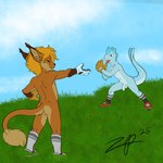 anthro arm_fin balls barely_visible_balls barely_visible_genitalia baseball_glove biped blue_body blue_scales blue_sky casual_nudity catching clothing cloud day duo ear_tuft fin footwear footwear_only genitals gloves_(marking) grass head_fin humanoid_genitalia humanoid_penis male male/male markings mostly_nude mostly_nude_anthro mostly_nude_male nude outside penis plant scales shoes sky socks standing tail tail_fin tail_tuft throwing throwing_ball tongue tongue_out tuft samareck zephyrpanthur samareck_(character) canid canine felid feline fennec_fox fox hybrid mammal marine sea_monster true_fox 1:1 2025 dated hi_res signature adult_(lore)