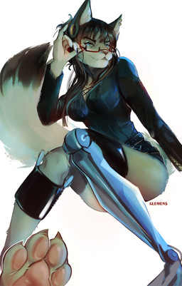 4_toes 5_fingers amputee anthro barefoot belt black_clothing black_topwear blue_eyes breasts brown_body brown_fur brown_hair clothing disability ear_piercing ear_ring ear_tunnel eyewear feet female fingers flesh_tunnel fur gauged_ear glasses hair jacket looking_at_viewer medium_breasts pawpads paws piercing pink_pawpads prosthetic prosthetic_leg prosthetic_limb ring_piercing simple_background solo tail toes topwear wearing_glasses white_background klemens isadora_(klemens) abyssinian_cat domestic_cat felid feline felis mammal 2023 hi_res