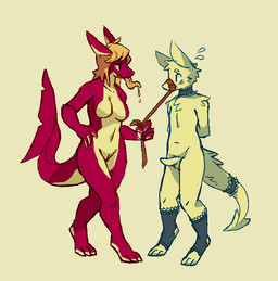 anthro anthro_on_anthro blonde_hair breasts dominant dominant_female duo erection eye_contact featureless_breasts female fur gag gagged genitals hair leash looking_at_another male male/female medium_breasts muzzle_(object) muzzled nude penis submissive submissive_male tail vulva retros mythology aiden_(retros) aquatic dragon fish furred_dragon furred_fish furred_scalie furred_shark hybrid mythological_creature mythological_scalie reptile scalie shark digital_media_(artwork)