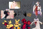 absurd_res ambiguous_gender anthro bent_over big_butt bodily_fluids bodysuit boots butt canid canine canis clothed clothing cosplay cosplay_pikachu_(costume) deadpool domestic_dog duo eyewear female feral fingerless_gloves footwear fur generation_1_pokemon generation_3_pokemon generation_5_pokemon gloves goggles goon_(goonie_san) goonie-san group handwear heart_tail hi_res human kukris looking_pleasured male male/female mammal marvel mask midriff mienshao nintendo open_mouth partially_clothed pikachu pikachu_libre pokemon pokemon_(species) presenting presenting_hindquarters saliva shedinja sketch_page skinsuit sweat tail tight_clothing tongue tongue_grab tongue_out white_body white_fur yellow_body yellow_fur