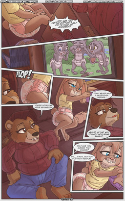 ageplay anthro blue_eyes brown_body brown_eyes brown_fur building clothed clothing dialogue diaper duo electronics exposed_diaper female fur furniture grey_body grey_fur inside pink_outfit red_outfit roleplay sippy_cup size_difference sofa speech_bubble television text tired tired_eyes yellow_eyes yellow_outfit young paddedulf bella_bearmore_(paddedulf) elaina_frollicks_(paddedulf) bear lagomorph leporid mammal rabbit 5:8 comic english_text hi_res