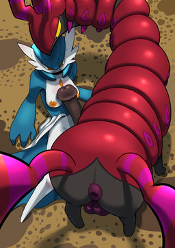 animal_genitalia animal_penis anthro anus backsack balls blue_hair bodily_fluids breasts duo equine_genitalia equine_penis female feral genitals hair imminent_sex male male/female medium_breasts nervous nervous_look nervous_sweat orange_eyes penis puffy_anus red_body sweat white_body white_skin yellow_eyes fakesword nintendo pokemon gardevoir generation_3_pokemon generation_5_pokemon pokemon_(species) scolipede absurd_res hi_res