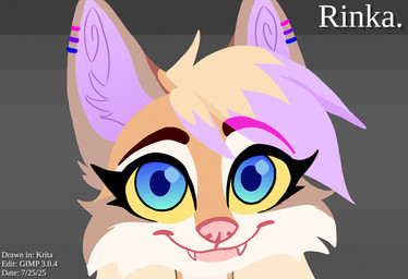 anthro bisexual_pride_colors female fur gradient_background hair holding_object jewelry lgbt_pride long_hair looking_at_viewer multicolored_body multicolored_fur multicolored_hair pixelated_background pride_colors simple_background smile solo text anonymous_artist rinka_eya canid canine fox mammal 2025 dated digital_media_(artwork) gimp_(artwork) hi_res krita_(artwork)