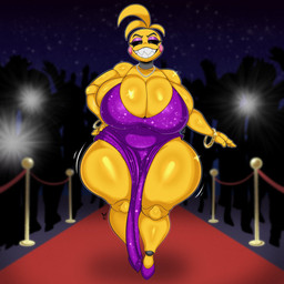 ambiguous_gender big_breasts biped black_sclera blush blush_stickers breasts clothing dress eyebrows eyeshadow female female_focus female_humanoid fingers footwear front_view group high_heels huge_breasts huge_thighs looking_at_viewer machine makeup purple_clothing purple_dress purple_eyeshadow purple_footwear purple_high_heels red_carpet sharp_teeth shoes solo_focus teeth thick_thighs walking wide_hips mrxrickyx five_nights_at_freddy's five_nights_at_freddy's_2 scottgames toy_chica_(fnaf) humanoid robot robot_humanoid 1:1 hi_res