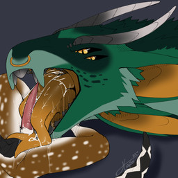 animal_genitalia animal_penis anthro bodily_fluids cervine_genitalia cervine_penis cum duo feral forked_tongue genital_fluids genitals male male/male open_mouth penis tongue voxon thatskyhope mythology voxon_(character) deer dragon mammal mythological_creature mythological_scalie ornias scalie hi_res