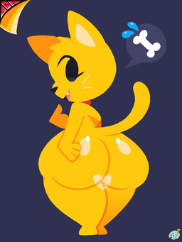 anthro big_butt bone butt collar female fur looking_at_viewer presenting presenting_hindquarters red_collar requesting sex_request solo speech_bubble tail thick_thighs yellow_body yellow_fur jjoyplus cat_emoji felid feline mammal 3:4 digital_media_(artwork) hi_res microsoft_paint_(artwork)