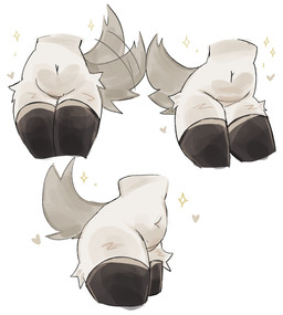 anthro black_clothing black_legwear black_thigh_highs clothing crotch_shot dark_tail featureless_crotch female fluffy fluffy_tail fur heart_symbol legwear multiple_poses navel pose side_view simple_background slightly_chubby slightly_chubby_female solo sparkles tail tail_motion tailwag tan_body tan_fur thigh_highs white_background wide_hips uovo ume_(uovo) canid canine canis domestic_dog mammal absurd_res hi_res