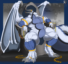 4_fingers abs anthro athletic barazoku beckoning belly biceps big_feet big_horn big_muscles big_tail biped blue_body blue_feathers blue_skin bound bracelet broad_shoulders chain chained chair claws feathers feet fingers front_view furniture gesture hair horn huge_muscles huge_tail inviting jewelry long_hair long_tail looking_at_viewer male manly markings musclegut muscular muscular_anthro muscular_male muscular_thighs navel nude overweight overweight_anthro overweight_male pecs pose quads red_eyes scales seductive sitting solo straps tail teeth text thick_tail thick_thighs throne triceps vein white_body white_skin wide_hips wings clerian mythology clerian_(clerian) dragon mythological_creature mythological_scalie scalie 2019 absurd_res alpha_channel digital_media_(artwork) hi_res url