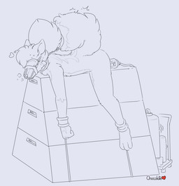 anthro bdsm blindfold bondage bound collar dominant erection fur genitals heart_symbol male markings muzzle_(object) muzzled nude penile penis penis_milking simple_background solo submissive submissive_male wire_basket_muzzle chocolatekitsune canid canine fox mammal 2019 digital_drawing_(artwork) digital_media_(artwork)
