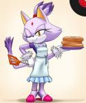 anthro apron biped clothed clothing female food footwear forehead_gem fur gem kitchen_spatula kitchen_utensils one_eye_closed pancake plate purple_body purple_fur shoes simple_background slippers smile solo spatula standing tools wink marthedog sega sonic_the_hedgehog_(series) blaze_the_cat domestic_cat felid feline felis mammal 5:6 absurd_res alternate_version_at_source hi_res