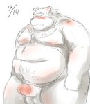 anthro balls belly genitals kemono male moobs nipples overweight overweight_anthro overweight_male penis simple_background solo white_background ibuki_haruno canid canine canis domestic_dog mammal 2011