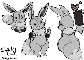 ambiguous_gender anthro big_glasses biped dipstick_tail eyewear featureless_crotch front_view fur glasses grey_body grey_fur looking_at_viewer markings multiple_poses piercing pose round_glasses side_view simple_background solo tail tail_markings text three-quarter_view scrambledeve nintendo pokemon sharby_lana_(scrambledeve) canid eevee generation_1_pokemon mammal pokemon_(species) shiny_pokemon absurd_res character_name cross-hatching digital_drawing_(artwork) digital_media_(artwork) english_text full-length_portrait greyscale handwritten_text hatching_(art) hi_res monochrome multiple_images portrait shaded sketch