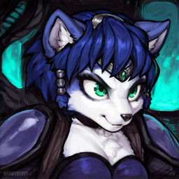 accessory anthro beads blue_body blue_fur blue_hair circlet female fur green_eyes hair hair_accessory hair_beads solo spacesuit heavyrivet nintendo star_fox krystal_(star_fox) canid canine fox mammal hi_res