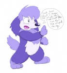 3_toes 4_fingers barefoot dialogue featureless_crotch feet fingers fur hair male nude open_mouth purple_body purple_fur purple_hair simple_background solo speech_bubble standing tail text toes toony white_background white_body white_fur boomereverett nemo disney fluppy_dogs canid canine canis domestic_dog mammal stanley_(disambiguation) colored_sketch english_text sketch