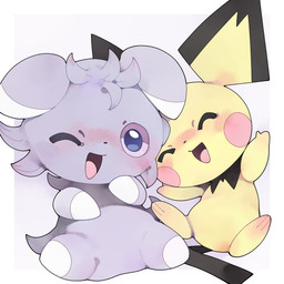 3_toes ambiguous_anthro ambiguous_gender anthro biped black_body black_ears black_fur black_nose black_tail blue_eyes blush blush_lines blush_stickers duo eyes_closed featureless_arms featureless_legs feet fur happy head_tilt kemono mitten_hands multicolored_body multicolored_ears multicolored_fur one_eye_closed open_mouth open_smile pink_tongue purple_body purple_ears purple_fur purple_sclera semi-anthro simple_background sitting small_nose smile spread_arms tail toes tongue two_tone_body two_tone_ears two_tone_fur white_background white_body white_ears white_fur yellow_body yellow_ears yellow_fur young young_ambiguous youjomodoki nintendo pokemon espurr felid feline generation_2_pokemon generation_6_pokemon mammal pichu pokemon_(species) rodent 1:1 2025 absurd_res hi_res