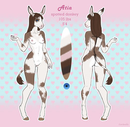 anthro blue_eyes breasts brown_hair colored_nails female fur genitals hair hooves multicolored_body multicolored_fur nails nude painted_fur skinny slim small_breasts solo vulva carduelis atia asinus donkey equid equine mammal absurd_res hi_res model_sheet