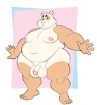 anthro balls belly big_balls genitals male moobs nipples nude overweight overweight_anthro overweight_male penis simple_background solo standing teapot_(body_type) thick_thighs conditional_dnp erobos ero_(erobos) cricetid hamster mammal rodent