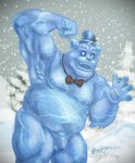 alternate_species anthro armpit_hair blue_body body_hair bow_tie bulge clothing furrification hat headgear headwear holding_object holly_(plant) ice ice_body icicle looking_at_viewer male musclegut muscular nipples no_pupils open_mouth pawpads plant snow solo teeth top_hat inkart_flow five_nights_at_freddy's five_nights_at_freddy's_ar scottgames freddy_frostbear_(fnaf_ar) bear elemental_creature ice_creature mammal mineral_fauna hi_res