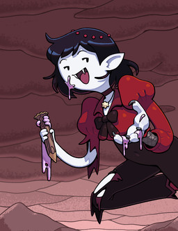 after_murder black_hair bodily_fluids bottomwear clothed clothing fangs female hair humanoid_pointy_ears not_furry open_mouth pointy_ears severed_body_part severed_hand shirt smile solo teeth toony topwear discount-supervillain adventure_time cartoon_network fionna_and_cake fionna_and_cake_(franchise) marceline_abadeer demon humanoid vampire digital_media_(artwork) hi_res