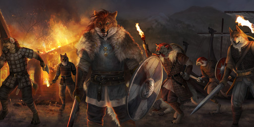 anthro clothed clothing detailed_background female fire group holding_melee_weapon holding_object holding_sword holding_weapon male melee_weapon outside shield standing sword torch weapon wolnir canid canine canis felid fox hyena lion mammal pantherine spotted_hyena wolf 2019 digital_media_(artwork) hi_res
