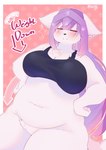 anthro belly big_breasts blush bottomless bra breasts clothed clothing eyes_closed female female_anthro fur hair hands_on_hips kemono long_hair overweight overweight_anthro overweight_female purple_hair solo text underwear white_body white_fur ukenya aoi_(ukenya) canid canine canis domestic_dog mammal 2021 absurd_res digital_media_(artwork) english_text hi_res portrait signature three-quarter_portrait translated_description