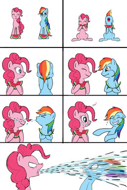 duo female feral food fruit hair humor melon multicolored_hair plant rainbow_hair simple_background spitting watermelon white_background wings kristelpokemonfan friendship_is_magic hasbro my_little_pony mythology pinkie_pie_(mlp) rainbow_dash_(mlp) earth_pony equid equine horse mammal mythological_creature mythological_equine pegasus pony 2019 comic hi_res