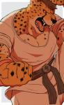 anthro biceps clothing male muscular muscular_anthro muscular_male simple_background solo yoshizaurusu_n action_52 cheetahmen hercules_(cheetahmen) cheetah felid feline mammal hi_res