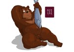 anthro brown_body brown_fur fur humanoid_hands kemono male overweight overweight_anthro overweight_male simple_background sitting solo text wet white_background raichoclub bear fish mammal marine 2016 japanese_text