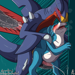 2_penises against_surface against_wall anal anal_penetration arched_back black_penis blush bodily_fluids cum cum_in_ass cum_inside cum_while_penetrated cumshot dominant duo ejaculation erection feral fin from_behind_position frottage gasp genital_fluids genitals hands-free internal larger_dom leaking looking_pleasured male male/male male_penetrated male_penetrating male_penetrating_male multi_genitalia multi_penis nude open_mouth orgasm penetration penile penile_penetration penis penis_in_ass penises_touching red_eyes sex simple_background size_difference spikes tail tapering_penis teeth tongue asbiearts conditional_dnp bandai_namco digimon mythology nintendo pokemon aquatic digimon_(species) dragon fish garchomp generation_4_pokemon mythological_creature mythological_scalie pokemon_(species) scalie shark veemon 1:1 2017 aliasing digital_media_(artwork) hi_res