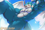 anthro blue_body claws finger_claws horn male membrane_(anatomy) membranous_wings muscular muscular_male nude solo text wings sollyz bandai_namco digimon patreon digimon_(species) exveemon 2023 3:2 animated loop no_sound short_playtime url webm