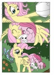 absurd_res angel_(mlp) arthropod bodily_fluids butterfly comic cutie_mark dialogue earth_pony english_text equid equine evil_look feathered_wings feathers female feral flower fluttershy_(mlp) friendship_is_magic group hair hasbro hi_res horse insect insect_wings lepidopteran male mammal mohawkrex my_little_pony mythological_creature mythological_equine mythology pegasus pink_hair pinkamena_(mlp) pinkie_pie_(mlp) plant pony quadruped smile tail tears text whysoseriouss wings yellow_body yellow_feathers young