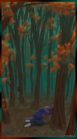 anthro blue_bottomwear blue_clothing blue_jeans blue_pants bodily_fluids bottomwear clothing crying dark_nails denim denim_bottomwear denim_clothing detailed_background eyes_closed facing_down flower fog foggy_background footwear forest forest_background hand_on_tree hoodie jeans kneeling kneeling_on_ground leaf male moody noise_filter orange_leaf pants pink_clothing pink_footwear pink_shoes plant purple_body purple_clothing purple_hoodie purple_topwear sad shoes solo tears text topwear tree vent_art beenz seb_(beenz) gecko lizard reptile scalie 2026 absurd_res artist_name digital_media_(artwork) digital_painting_(artwork) hi_res painting_(artwork) smaller_version_at_source demiboy_(lore) trans_(lore) trans_man_(lore)