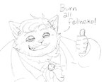 anthro black_hair eye_bags gesture grin hair hand_gesture humor male self_loathing smile solo stubble text thumbs_up wolfblazex cyberconnect2 fuga:_melodies_of_steel little_tail_bronx doktor_blutwurst felid felineko mammal english_text monochrome