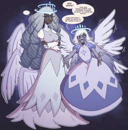6_wings big_breasts blue_eyes blue_eyeshadow breasts cartoon_freckles clothed clothed_female clothed_humanoid clothing crossed_arms dialogue dress duo eyelashes eyeshadow feathered_wings feathers female freckled_face freckles grey_body grey_hair hair halo long_eyelashes long_hair looking_at_viewer makeup motion_lines multi_wing speech_bubble text white_hair wings wrenzephyr2 hazbin_hotel hellaverse emily_(hazbin_hotel) sera_(hazbin_hotel) angel humanoid seraph_(angel) winged_humanoid 2026 english_text hi_res