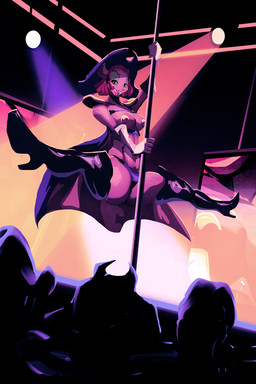anthro breasts clothed clothing dancing female pole pole_dancing skimpy smile solo stripper riendonut disney treasure_planet captain_amelia alien felid mammal