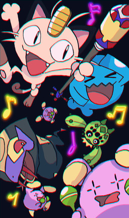 ambiguous_gender anthro black_body blue_body fangs green_body group male maraca musical_instrument musical_note musical_symbol open_mouth pawpads paws percussion_instrument plant purple_body red_eyes symbol tail tan_body teeth tongue whiskers 1south3927 nintendo pokemon cacnea elemental_creature felid feline flora_fauna generation_1_pokemon generation_2_pokemon generation_3_pokemon mammal meowth pokemon_(species) reptile scalie seviper snake whismur wobbuffet 2021 hi_res