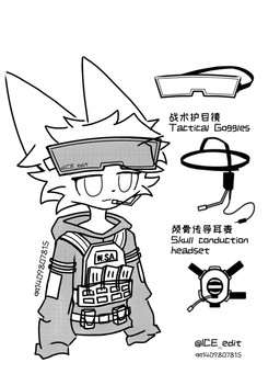 anthro armor army artist belt belt_pouch body_armor clothing hoodie magazine_(gun) male military narrowed_eyes plate_carrier pointy_ears prick_ears simple_background solo text topwear white_background ice_edit canid canine canis mammal wolf chinese_text english_text greyscale hi_res monochrome