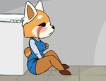 anthro blush bodily_fluids clothed clothed_masturbation clothing female fingering fingering_self fondling genital_fluids masturbation sad self_fondle solo steam steaming steaming_pussy tail vaginal_fluids demagabarega aggretsuko sanrio retsuko ailurid mammal red_panda animated short_playtime