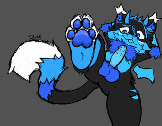 anthro bat_wings blue_body blue_penis feet foot_fetish foot_focus genitals male membrane_(anatomy) membranous_wings pawpads penis simple_background solo standing wings jasperbunno nova_(novacat) felid mammal