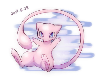 abstract_background ambiguous_gender blue_background blue_eyes feet feral floating hindpaw long_tail looking_at_viewer mouth_closed paws pink_body pink_feet pink_hand pink_tail pupils simple_background small_hands solo tail white_background white_sclera yakiniku628 nintendo pokemon generation_1_pokemon legendary_pokemon mew_(pokemon) pokemon_(species) full-length_portrait portrait
