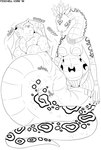 abdominal_bulge after_vore anthro breasts duo female female_pred nipples simple_background text vore white_background fidchellvore reptile scalie snake 2018 monochrome