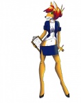 anthro big_breasts biped breasts cleavage clipboard clothed clothing dual_holding female green_eyes hair holding_clipboard holding_object holding_pencil holding_writing_utensil hooves looking_at_viewer object_in_hair office pencil_(object) pencil_in_hair pose red_hair secretary simple_background skimpy smile solo standing white_background writing_utensil writing_utensil_in_hair oldmusic_(artist) deer mammal 2012 hi_res