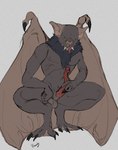 animal_genitalia anthro balls claws crouching digitigrade fangs finger_claws genitals grey_background grey_body hand_on_penis holding_penis long_penis male membrane_(anatomy) membranous_wings penis sheath simple_background solo teeth toe_claws tongue tongue_out wings katthekitkat bat leaf-nosed_bat mammal microbat vampire_bat yangochiropteran hi_res