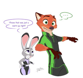 anthro asking asking_another clothed clothing color_coded color_coded_speech_bubble dialogue dipstick_ears duo ear_markings ellipsis female fully_clothed fur gloves_(marking) grey_body grey_fur male markings midriff multicolored_ears orange_body orange_fur question simple_background speech_bubble tag_question talking_to_another text white_background yes-no_question thewinterbunny disney zootopia judy_hopps nick_wilde canid canine fox lagomorph leporid mammal rabbit red_fox true_fox english_text hi_res signature