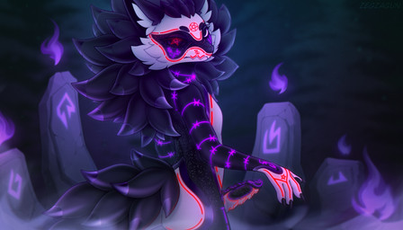 anthro butt claws erection forest forest_background fur genitals heterochromia looking_at_viewer looking_back magic_runes male nature nature_background nude occult_symbol outside penis pentagram plant runes solo standing standing_stone symbol tail tree zegzagun eiranis novabeast 7:4 absurd_res hi_res