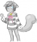 ambiguous_gender anthro black_hair blue_eyes blush clothed clothing hair larkenxlucy simple_background solo tail white_background young young_anthro sock_(artist) bittersweet_candy_bowl lucille domestic_cat felid feline felis mammal