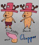 anthro antlers blue_nose bottomwear clothed clothing erection genitals happy hat headgear headwear horn male nude penis short_stack shorts solo topless topless_male unusual_anatomy unusual_genitalia unusual_penis trashmen one_piece tony_tony_chopper deer mammal new_world_deer reindeer