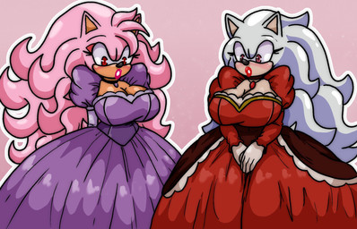anthro big_breasts blush breasts cleavage clothed clothed_anthro clothed_female clothing crossgender dress duo eyeshadow female gloves grey_hair hair handwear lipstick long_hair makeup mtf_crossgender pink_hair pink_lipstick purple_clothing purple_dress red_clothing red_dress red_eyes red_eyeshadow tail broth_nsfw sega sonic_the_hedgehog_(series) shadow_the_hedgehog sonic_the_hedgehog eulipotyphlan hedgehog mammal 2025 hi_res