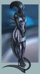 clothing date dress female glitter lips solo spikes spikes_(anatomy) translucent catpumpkin alien_(franchise) giger_(character) alien humanoid xenomorph xenomorph_queen absurd_res hi_res